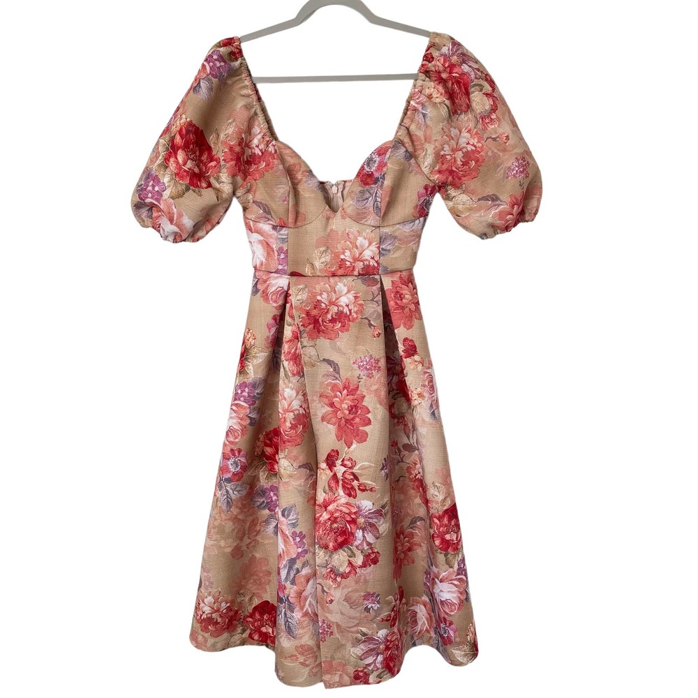 Asos | Garden Party Vintage Cup Prom Midi Floral Puff Sleeve Scuba Dress | 4